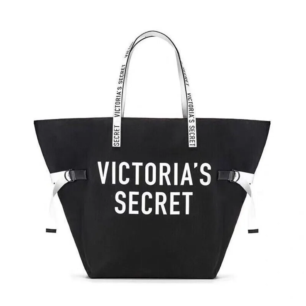 Victoria’s Secret Large Tote Bag Black White Canvas Logo 2018 Collectible